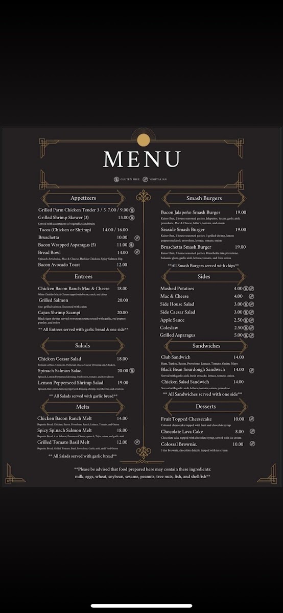 Midnights Bar and Grill menu board
