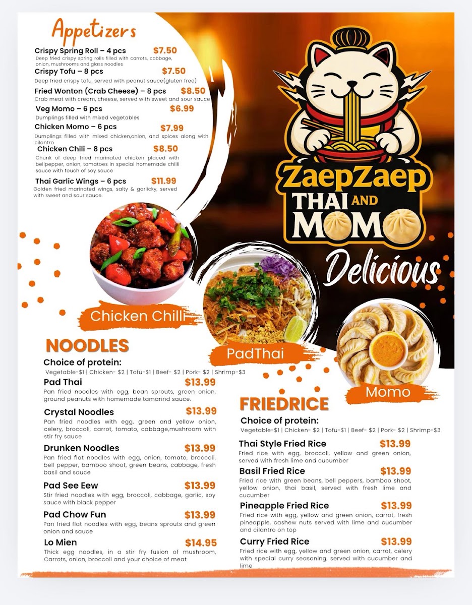 ZaepZaep Thai and Momo menu board