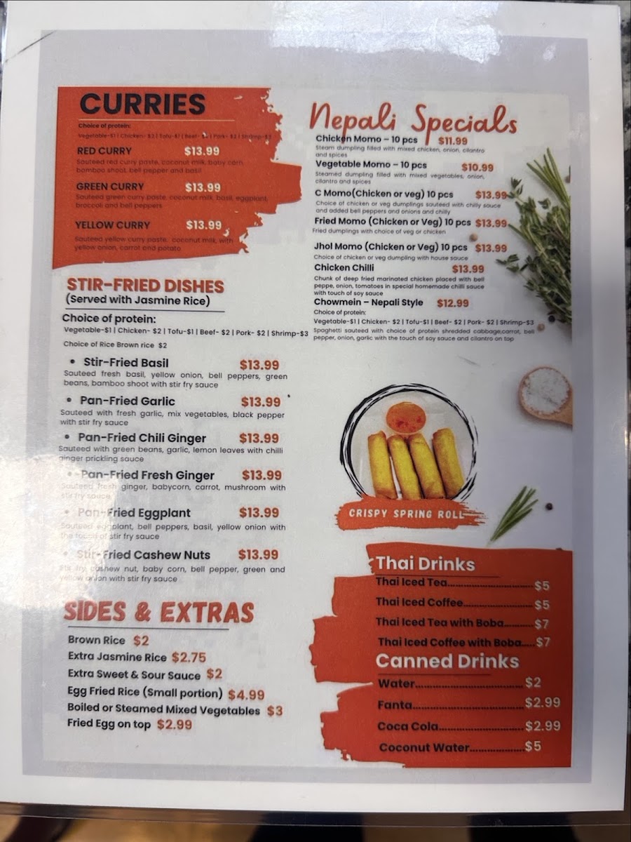 ZaepZaep Thai and Momo menu board