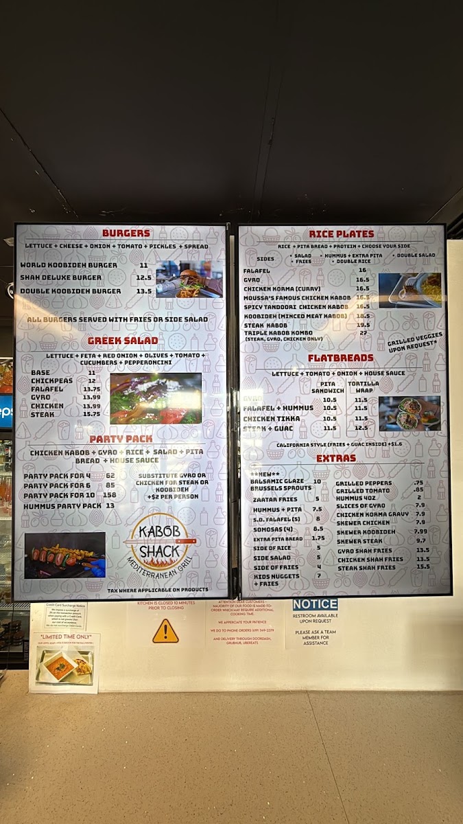 KABOB SHACK - EASTLAKE menu board