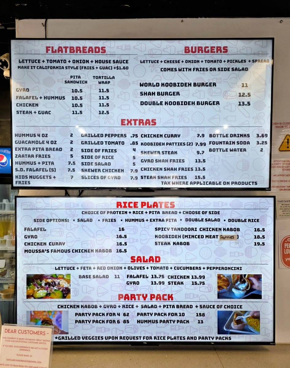KABOB SHACK - EASTLAKE menu board