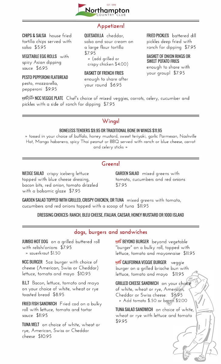 19th Hole at Northampton Country Club menu board