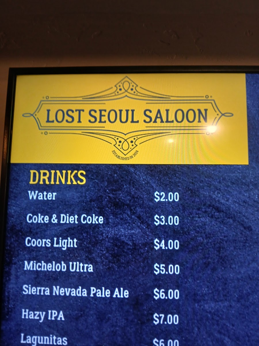 Lost Seoul Saloon menu board