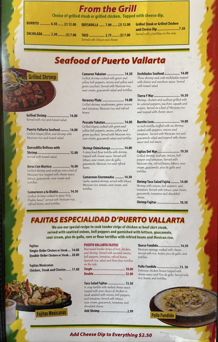 Puerto Vallarta Restaurant menu board