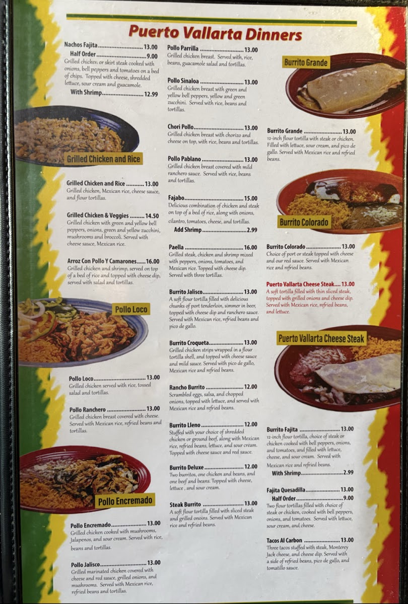 Puerto Vallarta Restaurant menu board