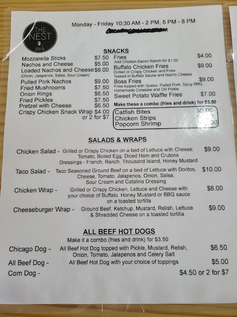 The Nest menu board