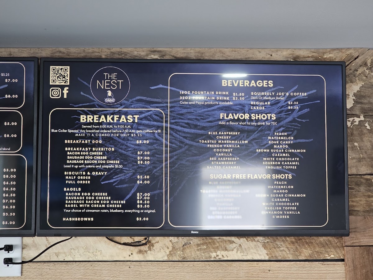 The Nest menu board