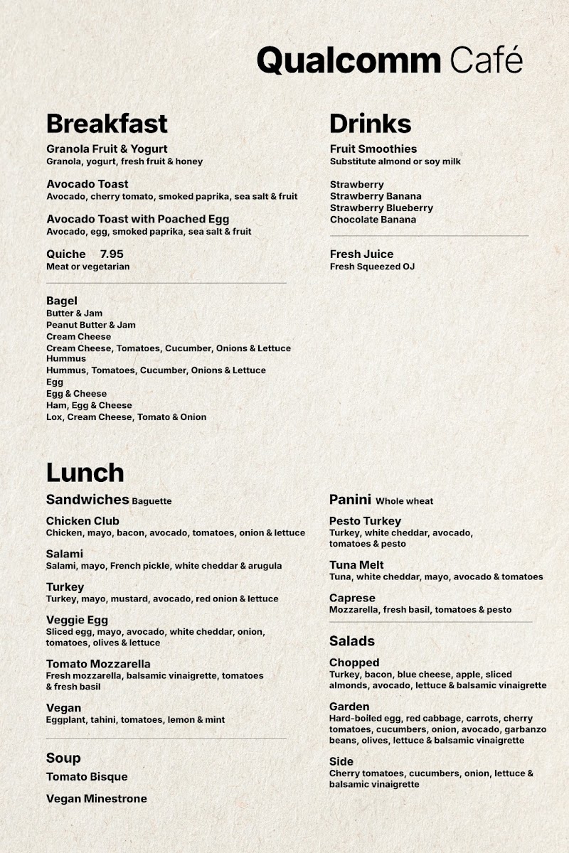 Yali’s Qualcomm Café menu board