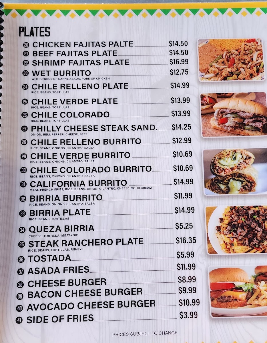 The Bonanza Saloon & Cafe menu board