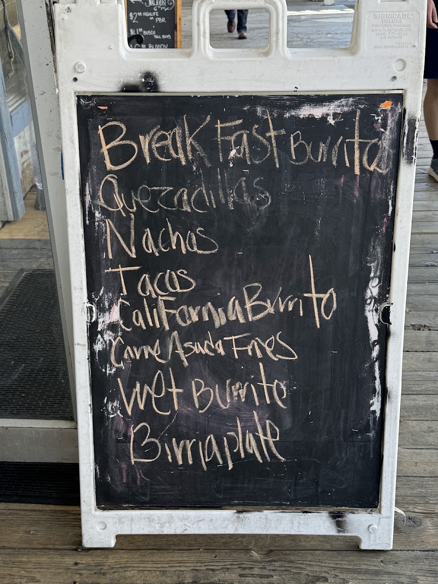 The Bonanza Saloon & Cafe menu board