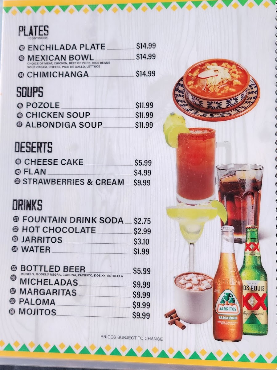 The Bonanza Saloon & Cafe menu board