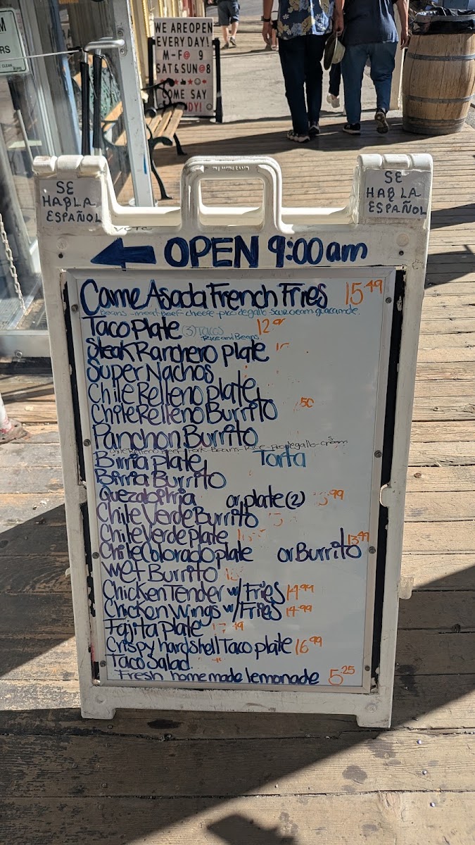 The Bonanza Saloon & Cafe menu board