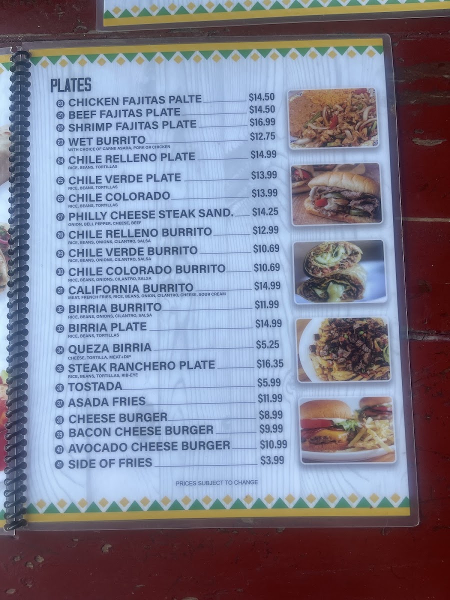 The Bonanza Saloon & Cafe menu board