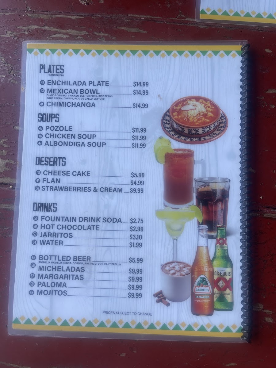The Bonanza Saloon & Cafe menu board