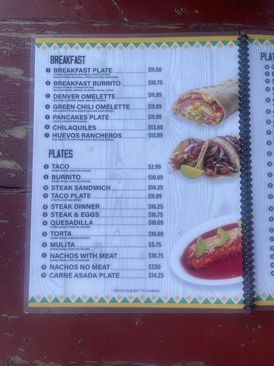 The Bonanza Saloon & Cafe menu board
