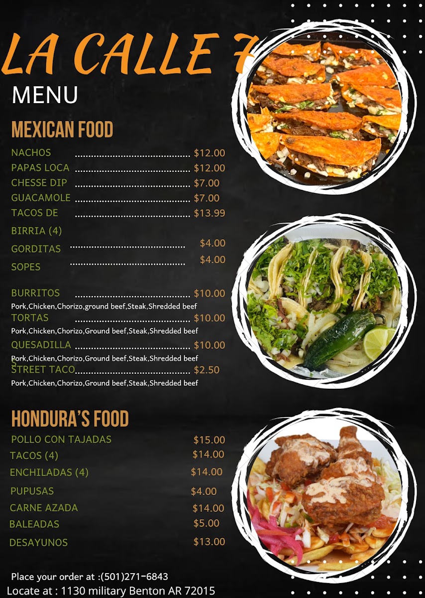La Calle 7 | Food Truck menu board