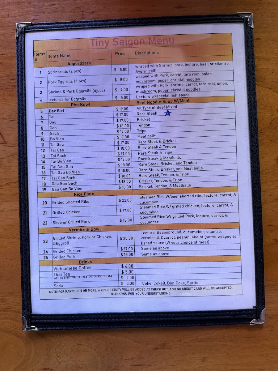 Tiny Saigon menu board