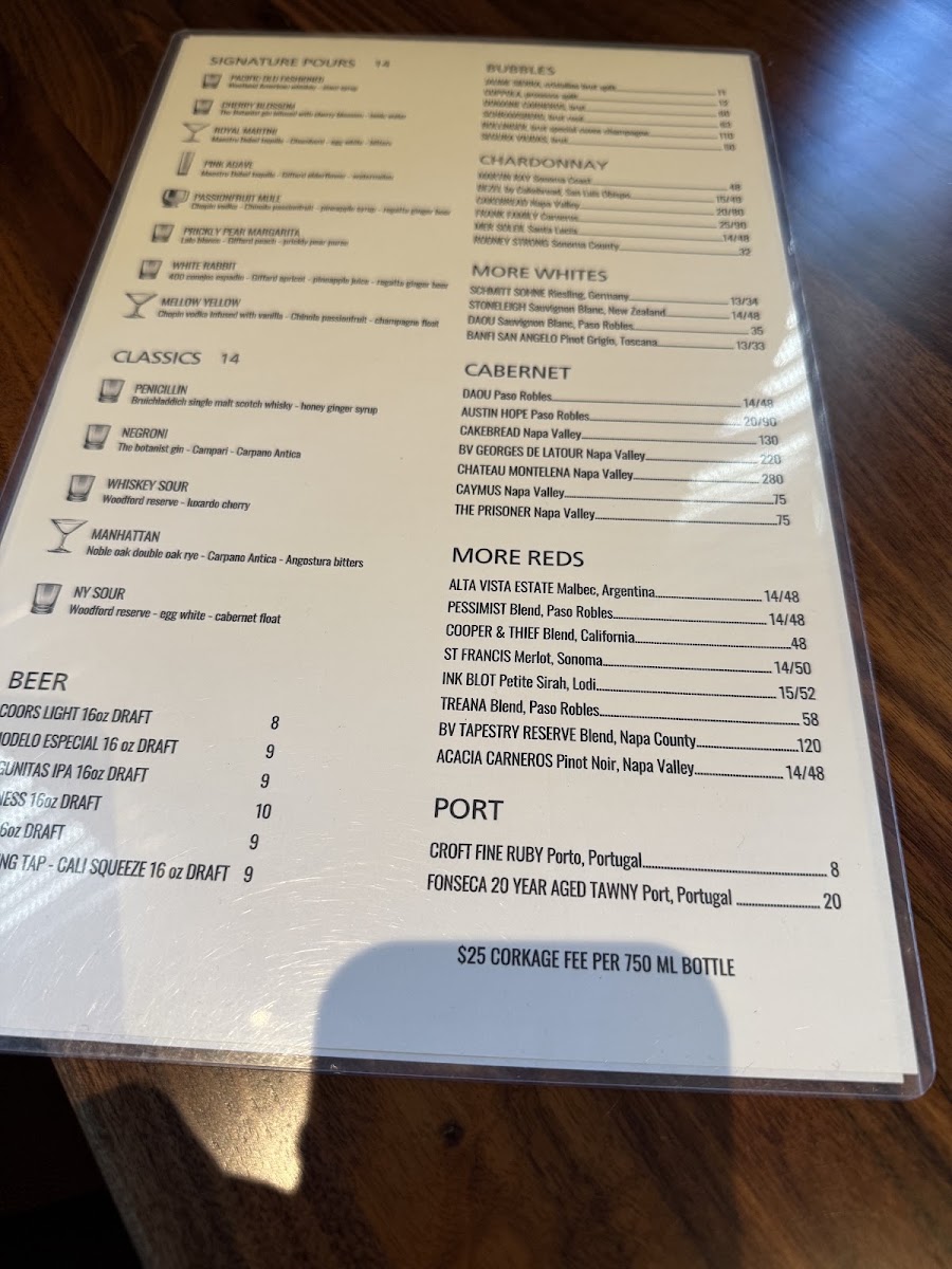 CISCo RESTAURANT + BAR menu board