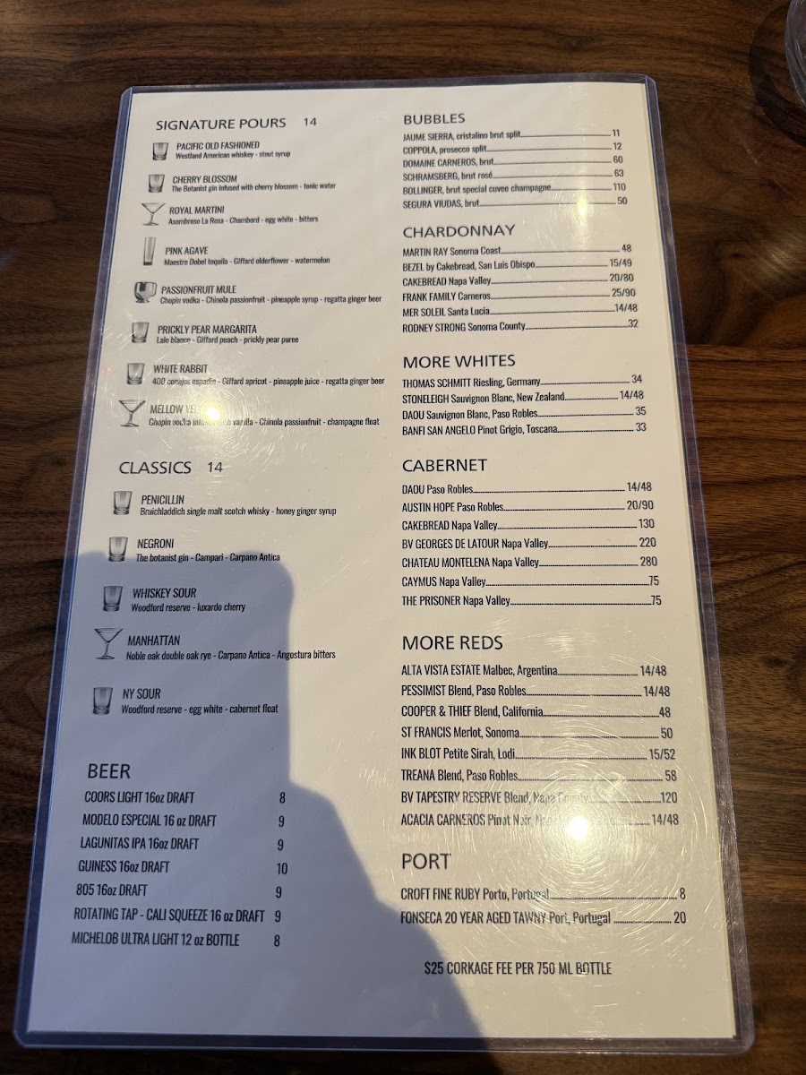 CISCo RESTAURANT + BAR menu board