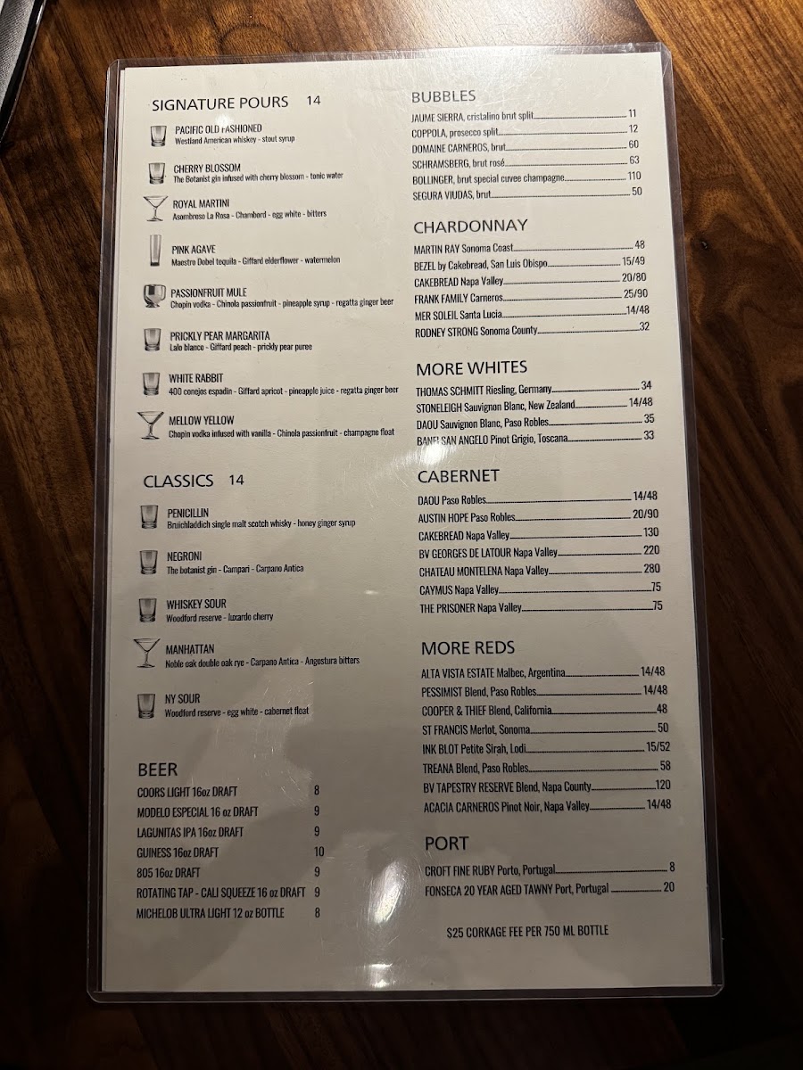 CISCo RESTAURANT + BAR menu board