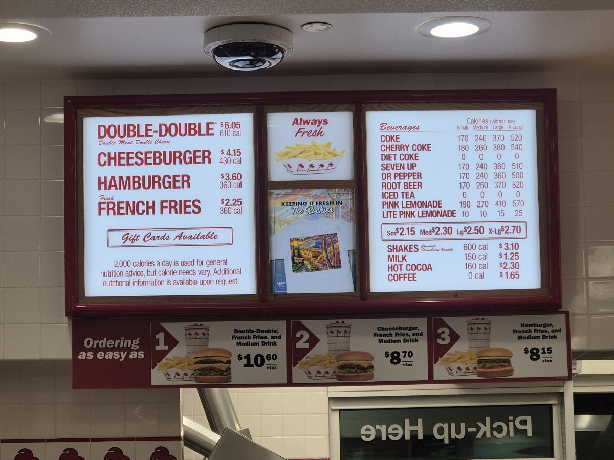 In-N-Out Burger menu board
