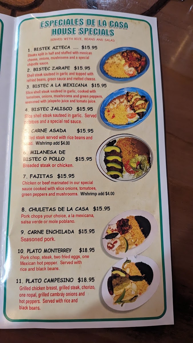 El Azteca Mexican Restaurant menu board