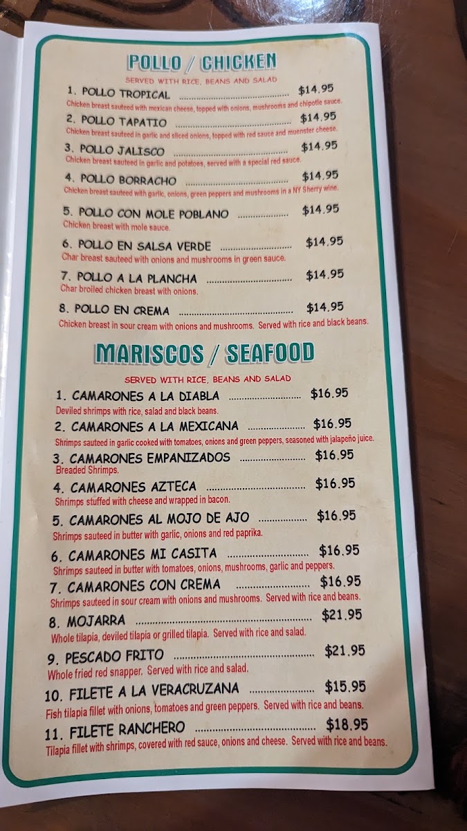 El Azteca Mexican Restaurant menu board