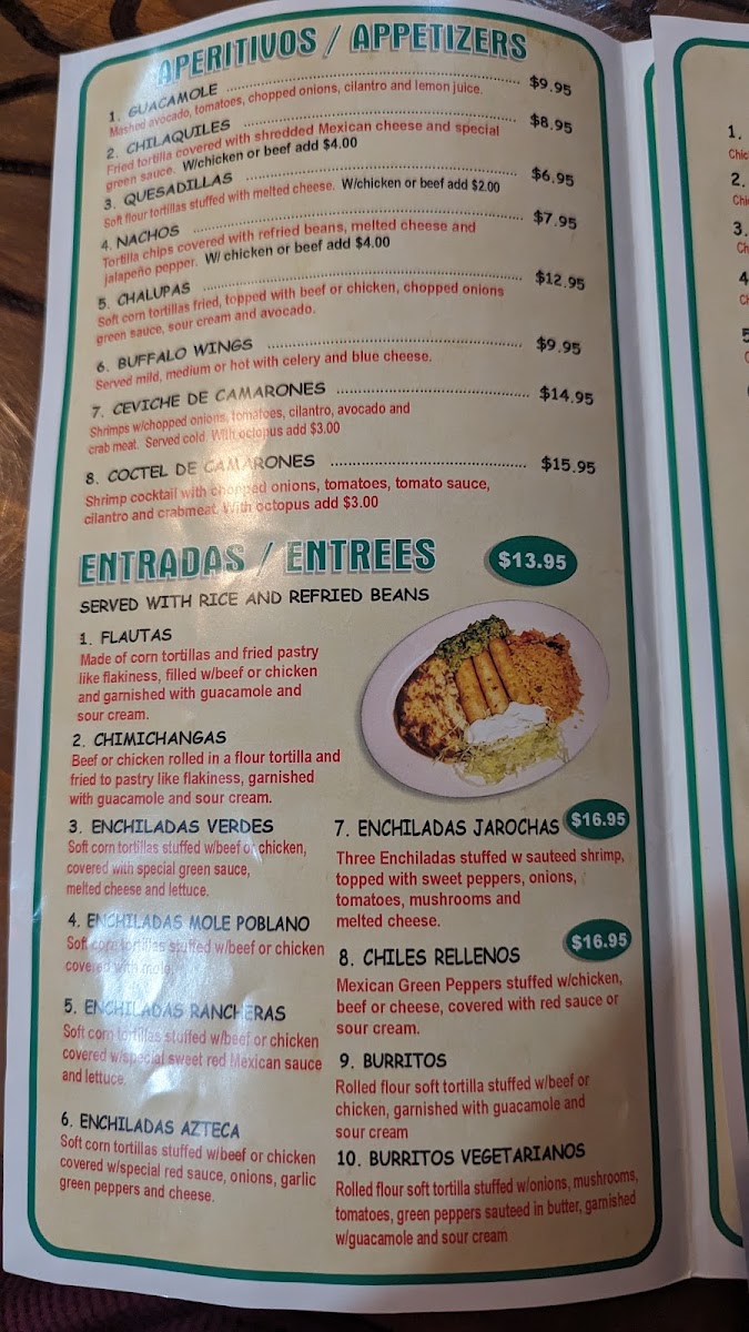 El Azteca Mexican Restaurant menu board