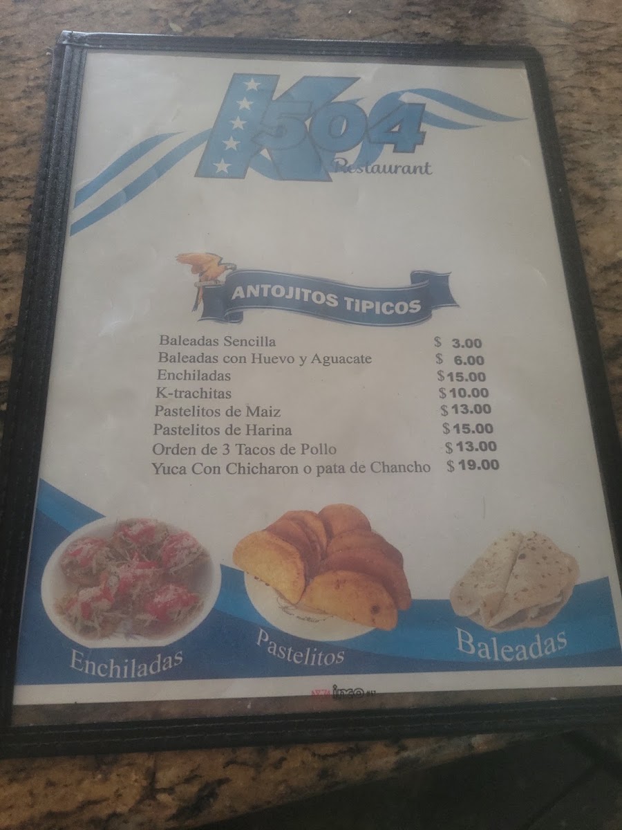 Ktrachos 504 restaurante menu board