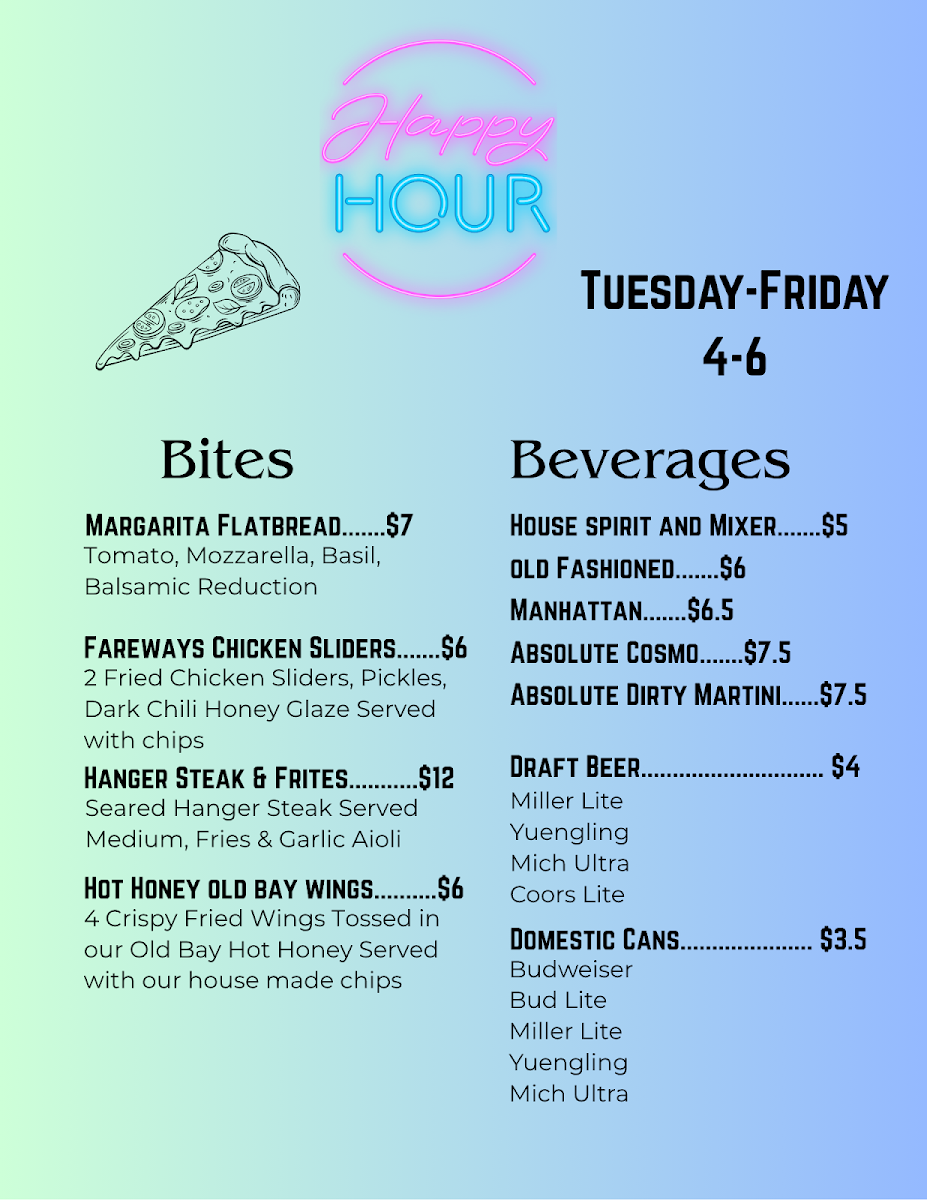 Lake of the Woods, Woods Center & Fareways menu board