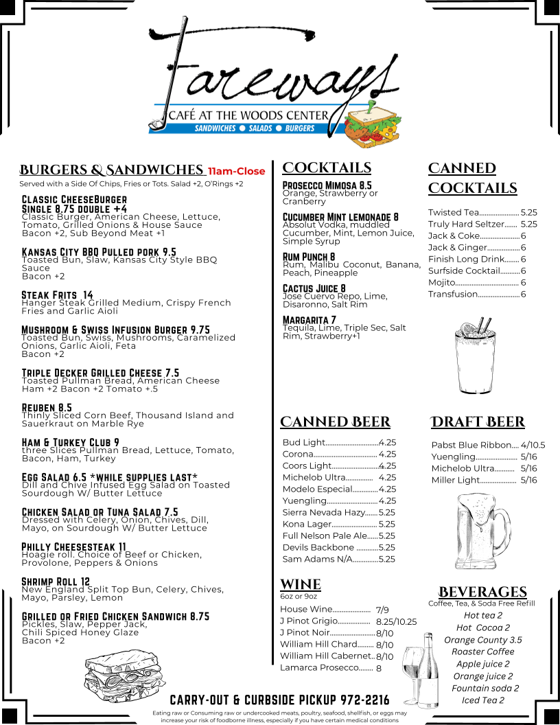 Lake of the Woods, Woods Center & Fareways menu board