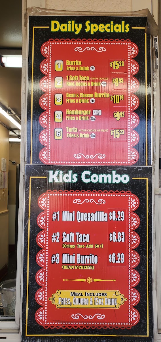 Amapola Rico Taco menu board