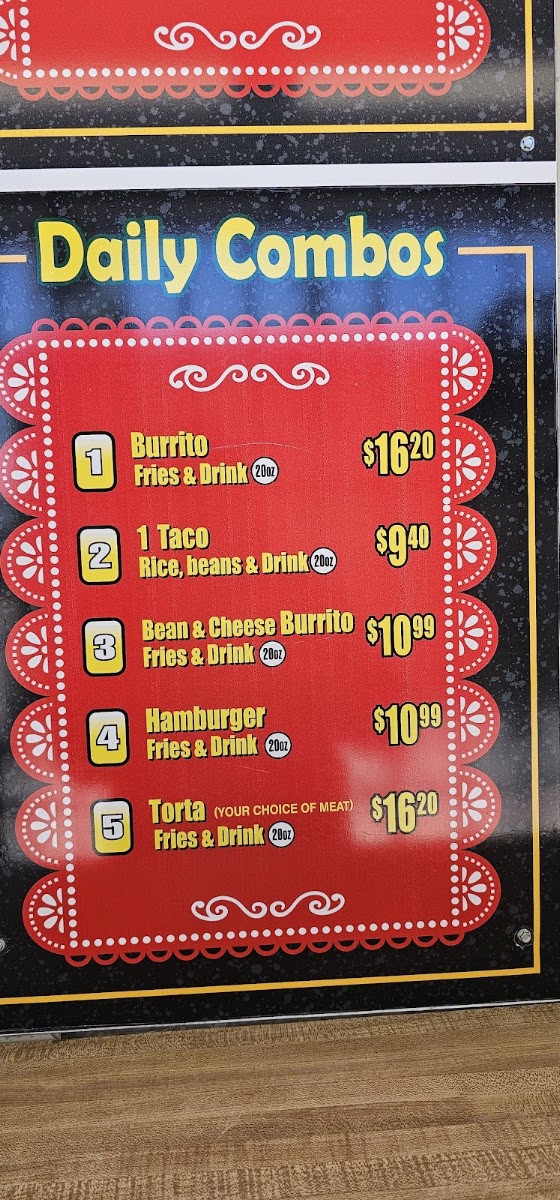 Amapola Rico Taco menu board