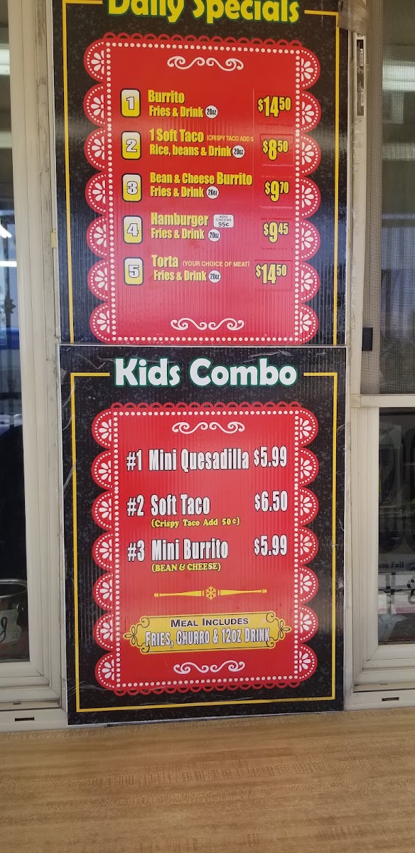 Amapola Rico Taco menu board