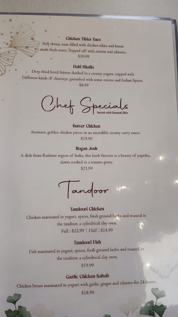 Ticca Tikka Indian Cuisine menu board