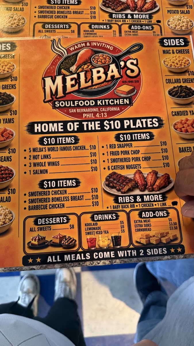 MELBA’S SOULFOOD KITCHEN menu board