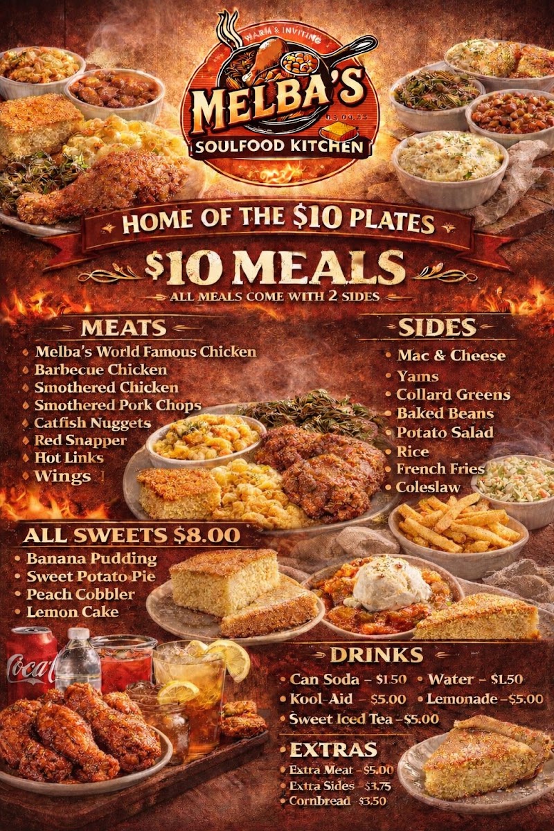 MELBA’S SOULFOOD KITCHEN menu board
