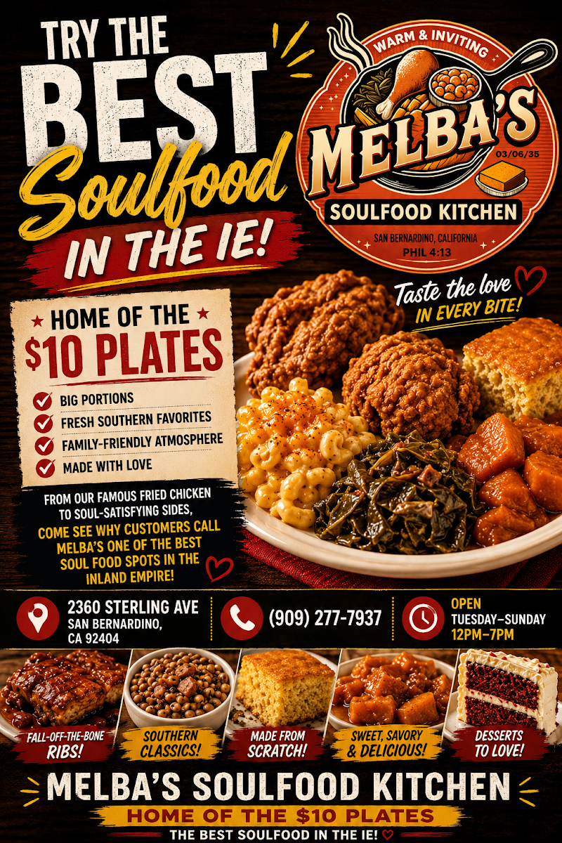MELBA’S SOULFOOD KITCHEN menu board