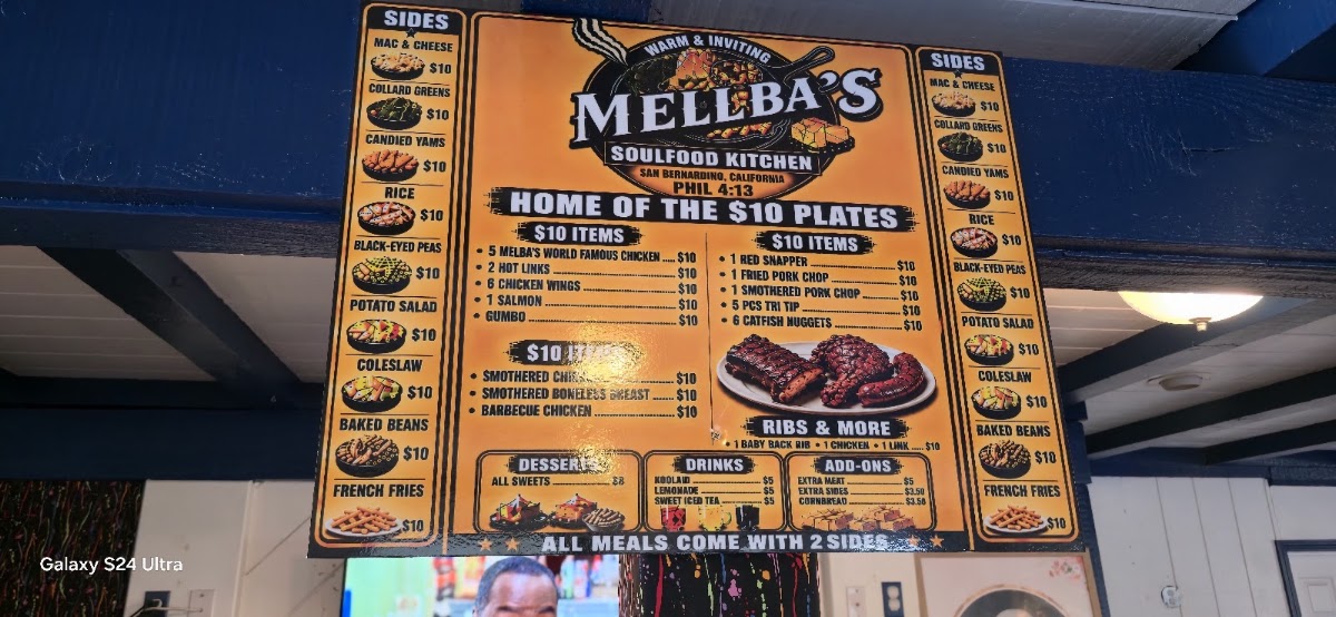 MELBA’S SOULFOOD KITCHEN menu board