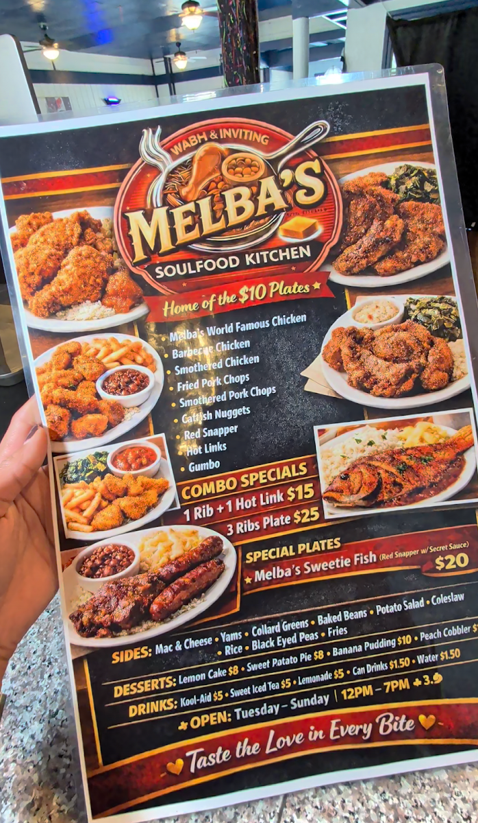 MELBA’S SOULFOOD KITCHEN menu board