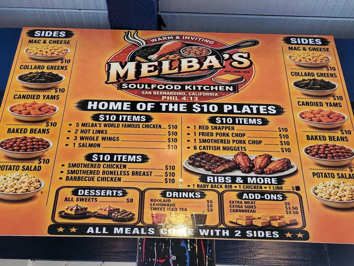 MELBA’S SOULFOOD KITCHEN menu board