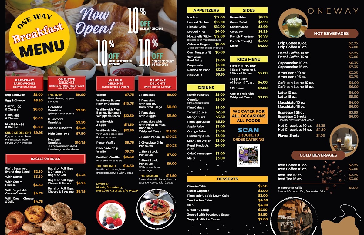 ONEWAY Cafe and Pizza menu board