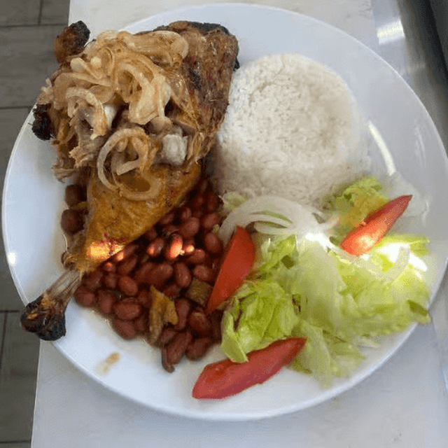 Rice Beans Pernil & Salad