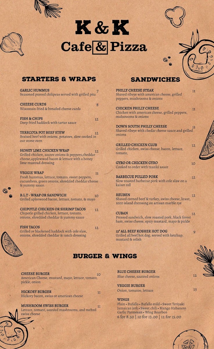 K&K Cafe menu board