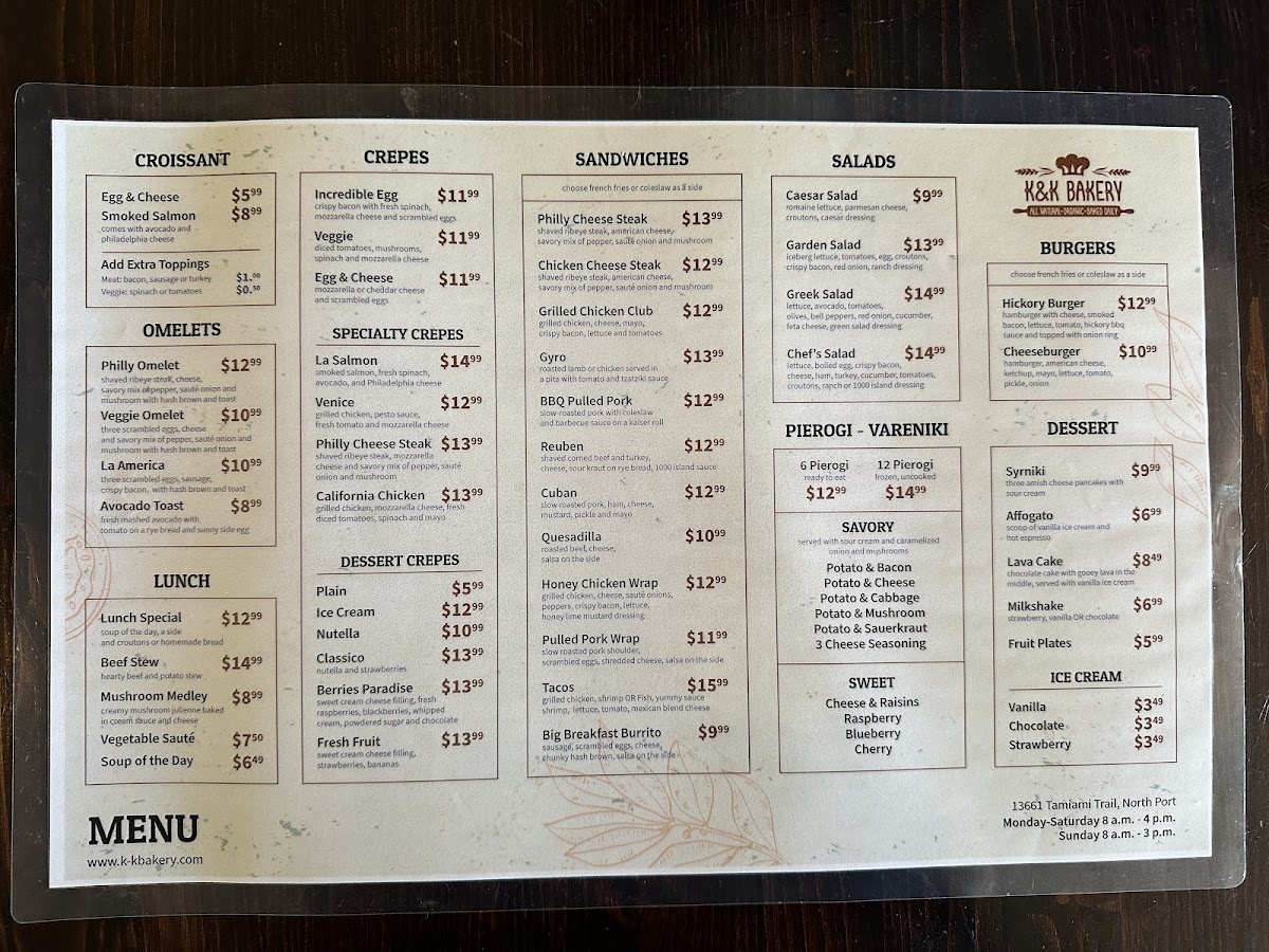 K&K Cafe menu board