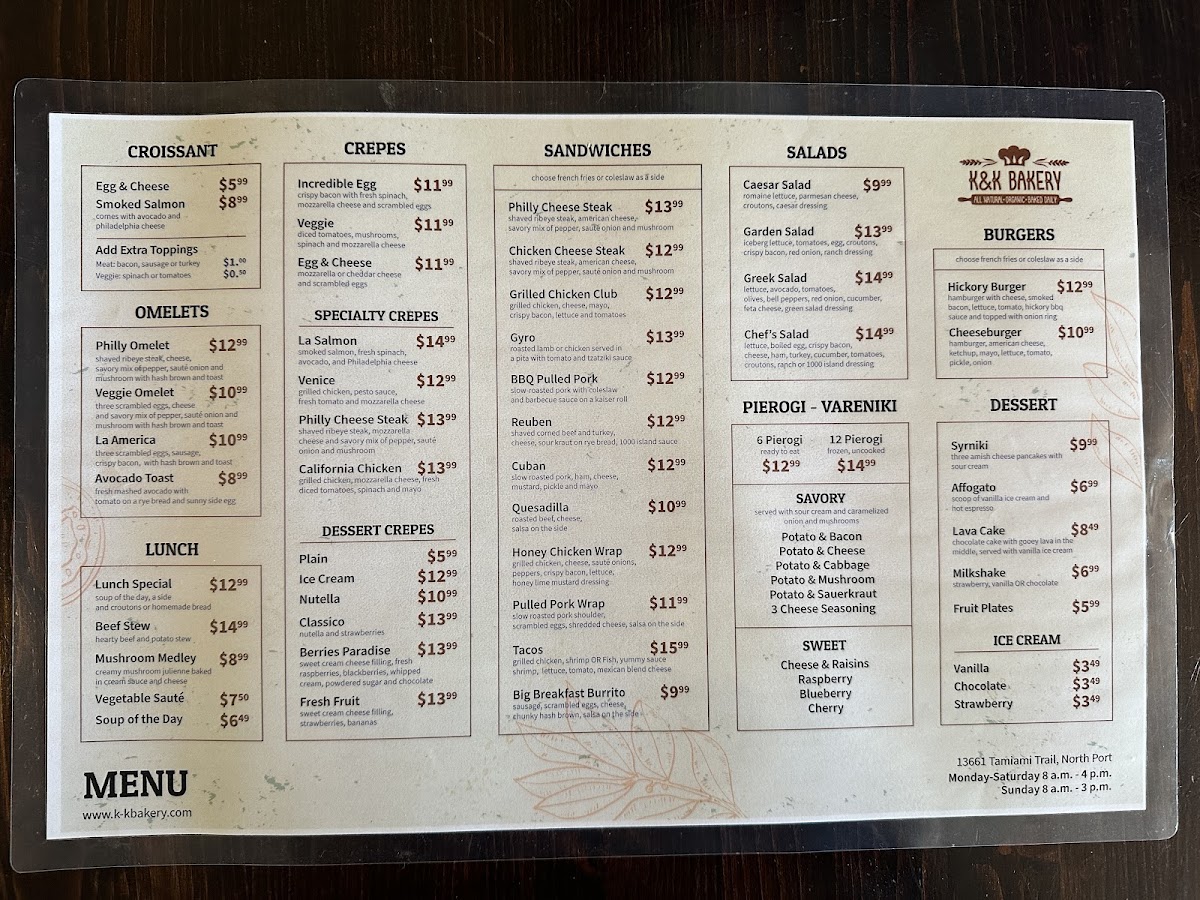 K&K Cafe menu board