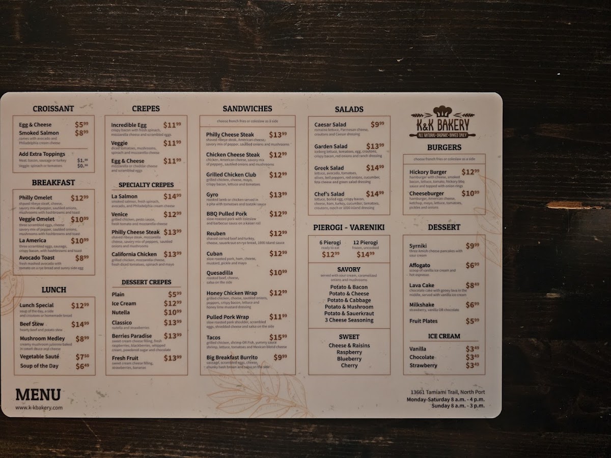K&K Cafe menu board