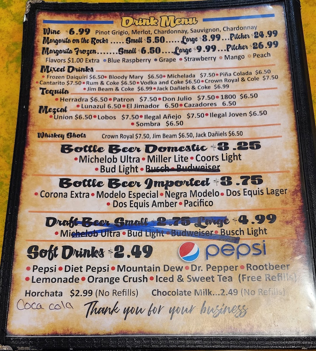 El Tule Oaxaca menu board