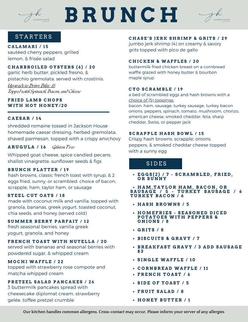 Jackson House menu board