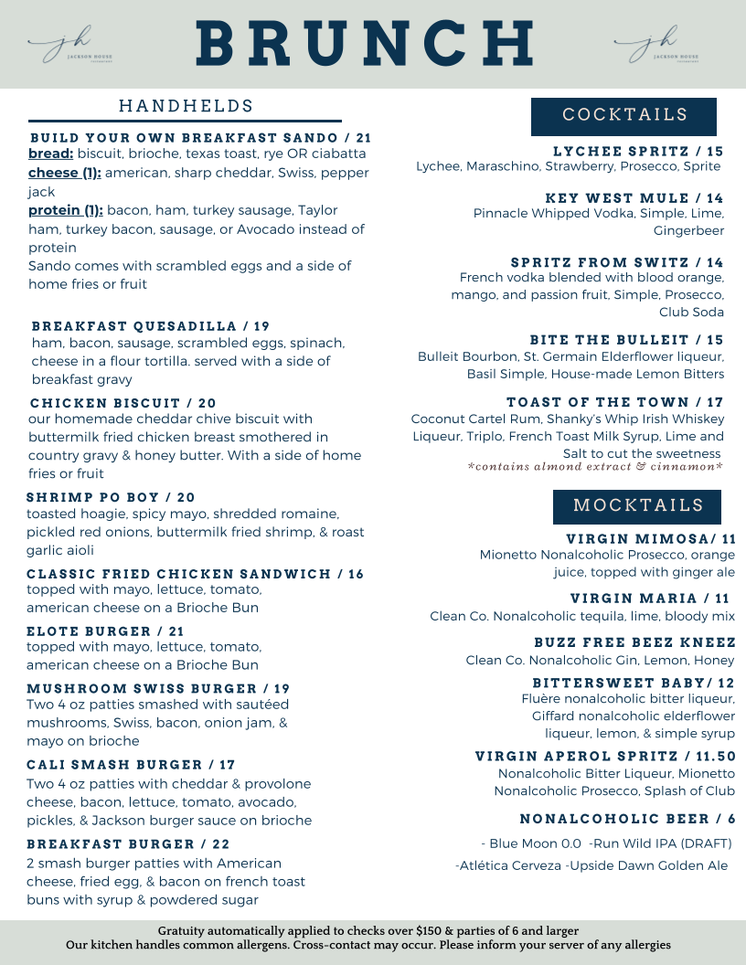 Jackson House menu board